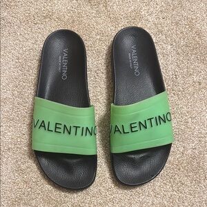 Valentino Green and Black Slides